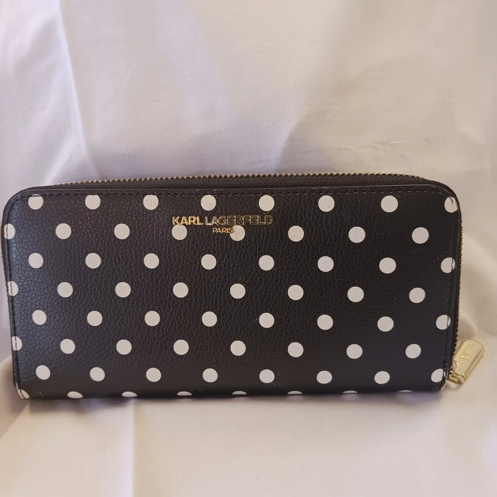 Karl Lagerfeld Black and White Polka Dot Wallet